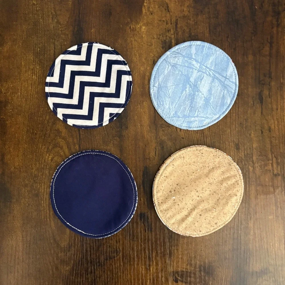 Nautical Beach Theme Fabric Wine Glass Coasters with Pocket Cozie Set‎ of 4